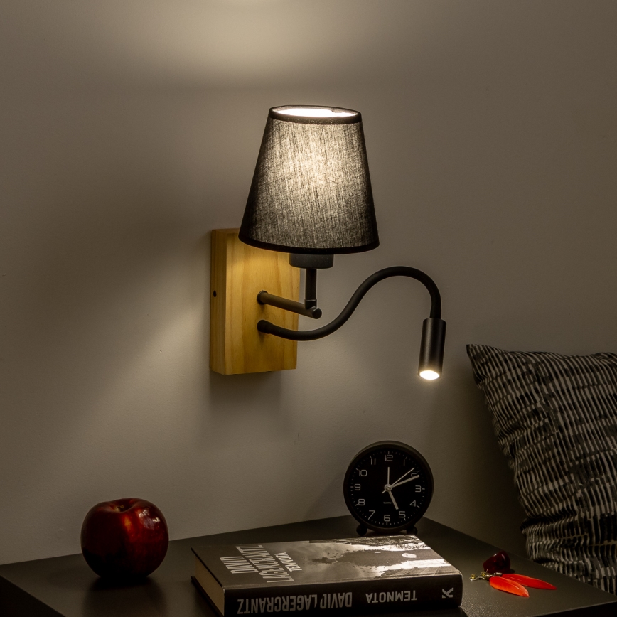 Brilagi - LED Pielāgojama sienas lampa NUBILA WOOD 1xE27/25W/230V + LED/3W ozols/melna