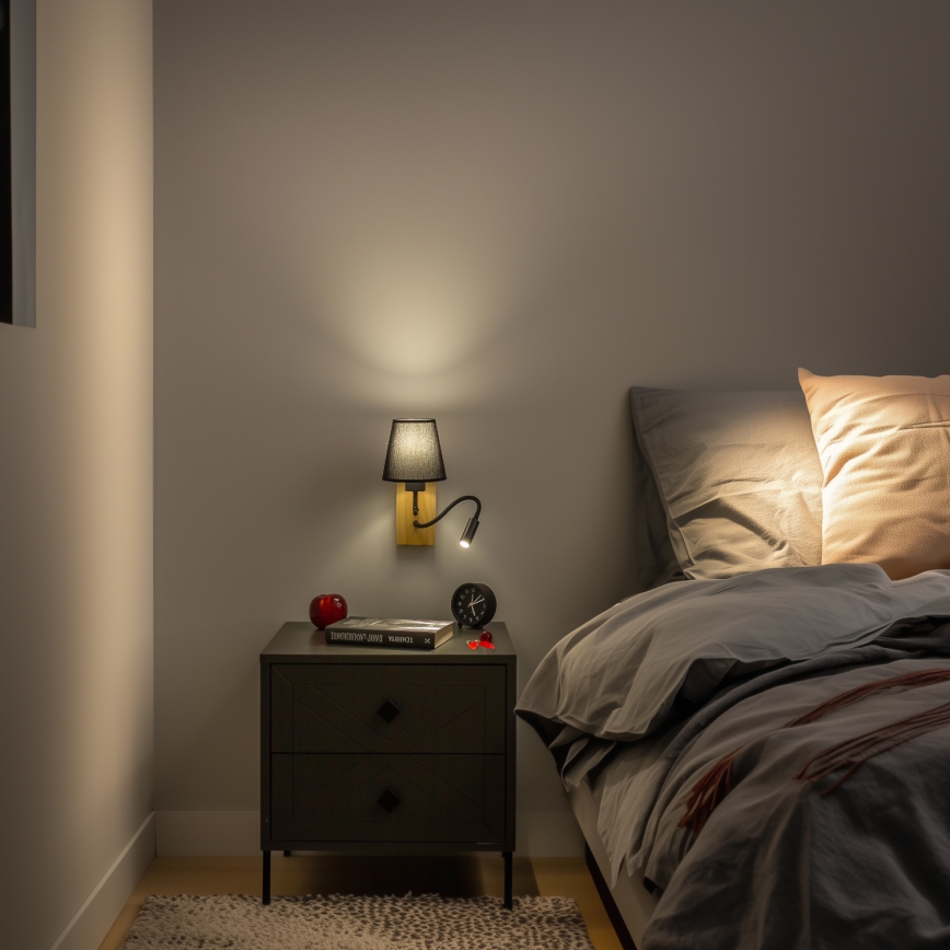 Brilagi - LED Pielāgojama sienas lampa NUBILA WOOD 1xE27/25W/230V + LED/3W ozols/melna