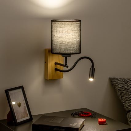 Brilagi - LED Pielāgojama sienas lampa NUBILA WOOD 1xE27/25W/230V + LED/3W ozols/melna
