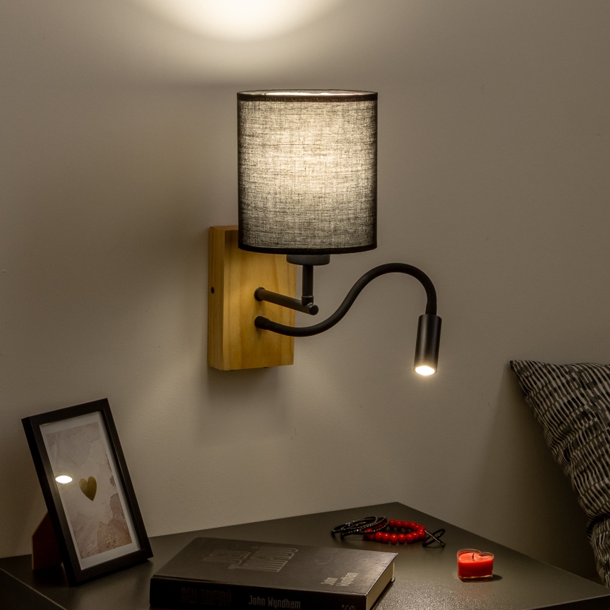Brilagi - LED Pielāgojama sienas lampa NUBILA WOOD 1xE27/25W/230V + LED/3W ozols/melna