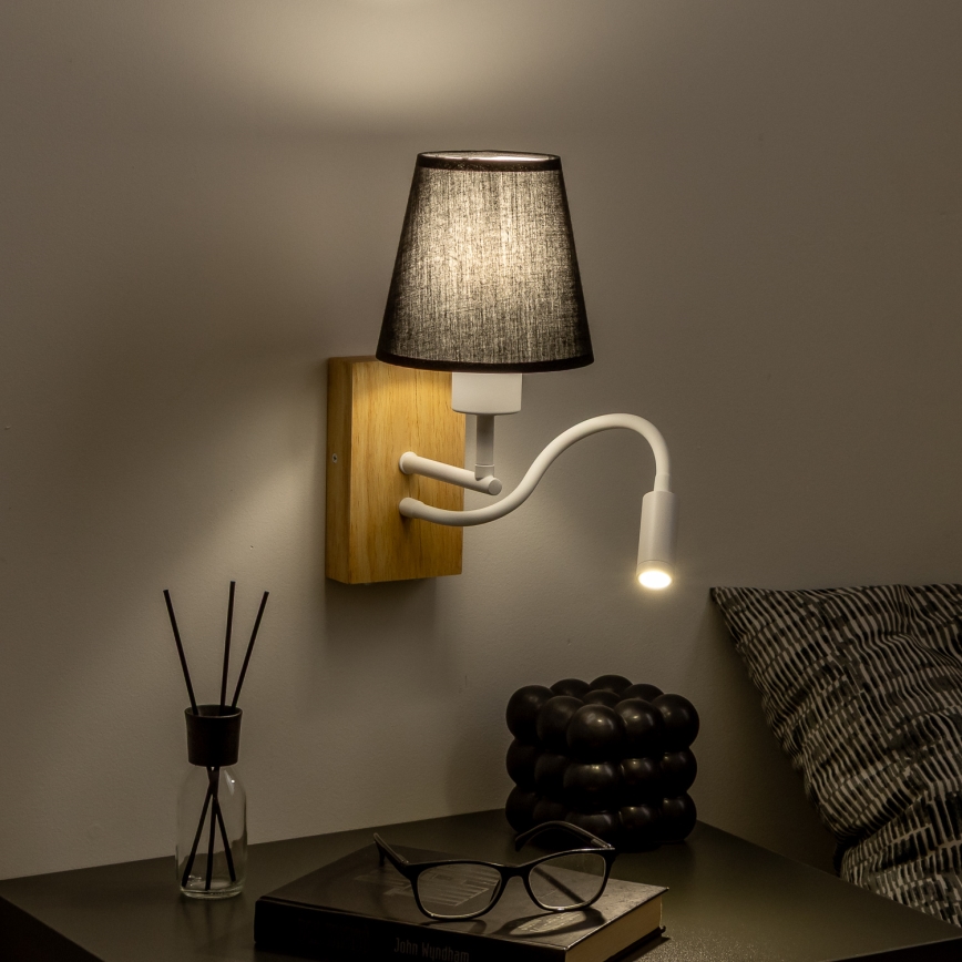 Brilagi - LED Pielāgojama sienas lampa NUBILA WOOD 1xE27/25W/230V + LED/3W ozols/melna