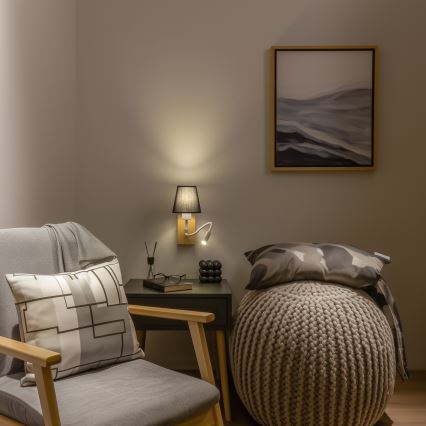 Brilagi - LED Pielāgojama sienas lampa NUBILA WOOD 1xE27/25W/230V + LED/3W ozols/melna