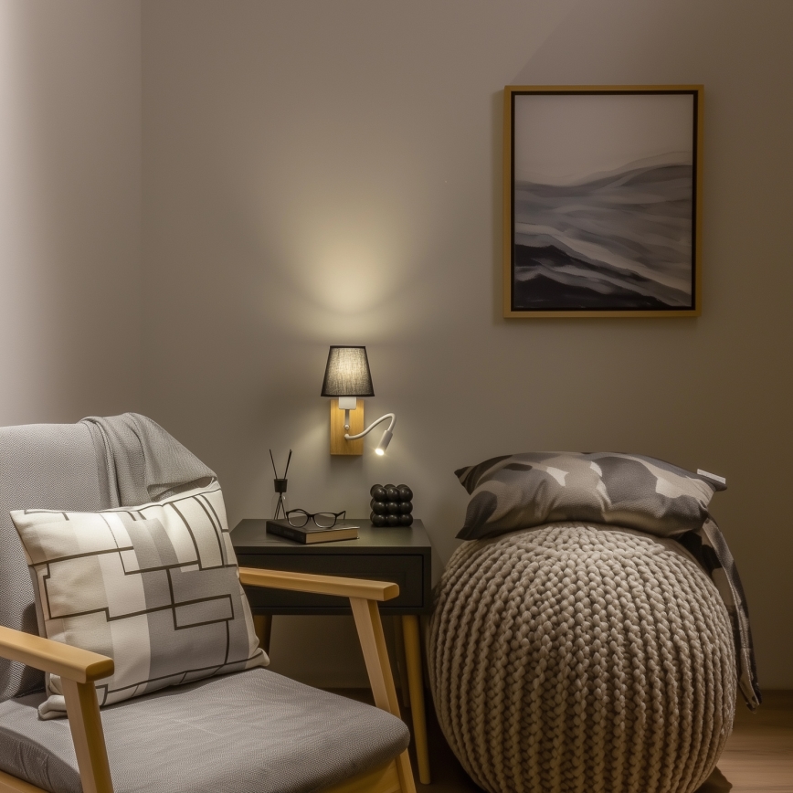 Brilagi - LED Pielāgojama sienas lampa NUBILA WOOD 1xE27/25W/230V + LED/3W ozols/melna