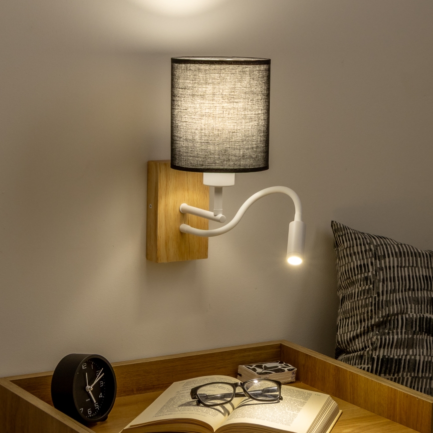 Brilagi - LED Pielāgojama sienas lampa NUBILA WOOD 1xE27/25W/230V + LED/3W ozols/melna