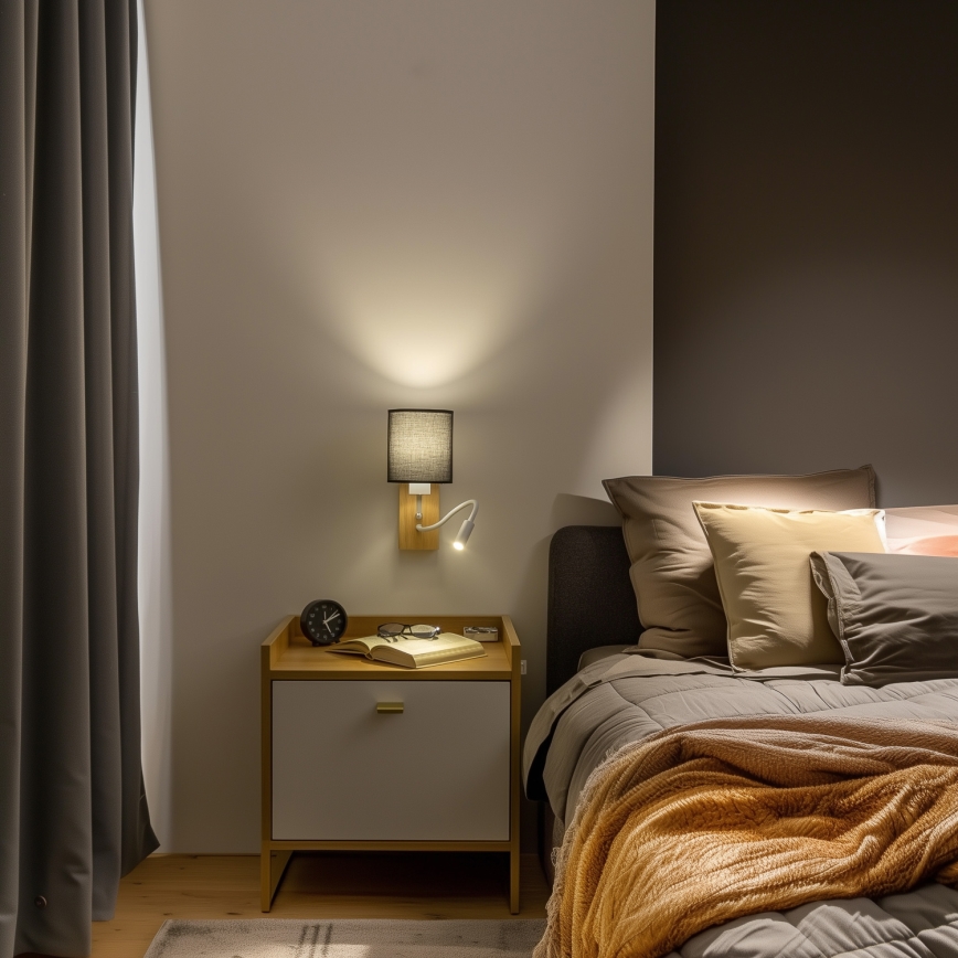 Brilagi - LED Pielāgojama sienas lampa NUBILA WOOD 1xE27/25W/230V + LED/3W ozols/melna