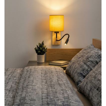 Brilagi - LED lokana sienas lampa NUBILA WOOD 1xE27/25W/230V + LED/3W ozolkoka/melna/dzeltena