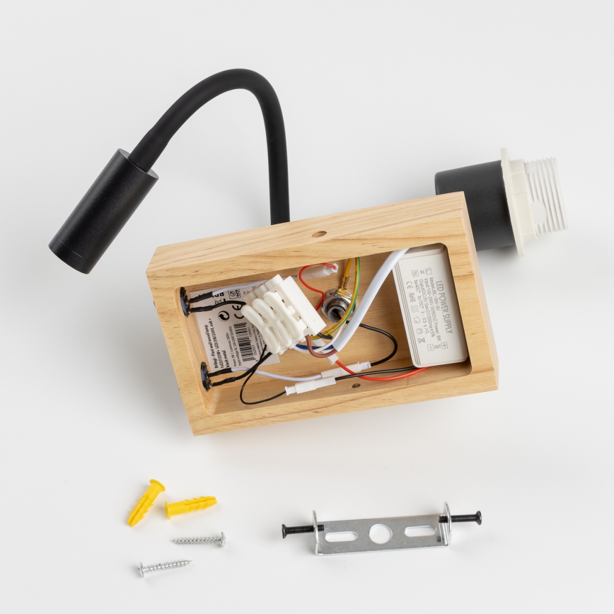 Brilagi - LED lokana sienas lampa NUBILA WOOD 1xE27/25W/230V + LED/3W ozolkoka/melna/dzeltena