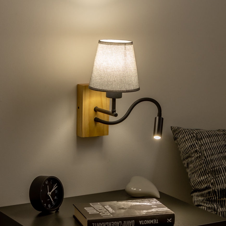 Brilagi - LED Pielāgojama sienas lampa NUBILA WOOD 1xE27/25W/230V + LED/3W ozols/pelēka