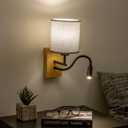 Brilagi - LED Pielāgojama sienas lampa NUBILA WOOD 1xE27/25W/230V + LED/3W ozols/pelēka