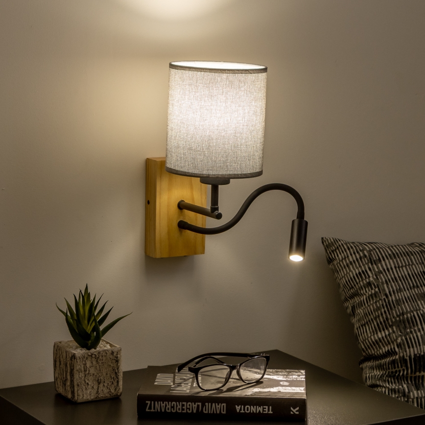 Brilagi - LED Pielāgojama sienas lampa NUBILA WOOD 1xE27/25W/230V + LED/3W ozols/pelēka