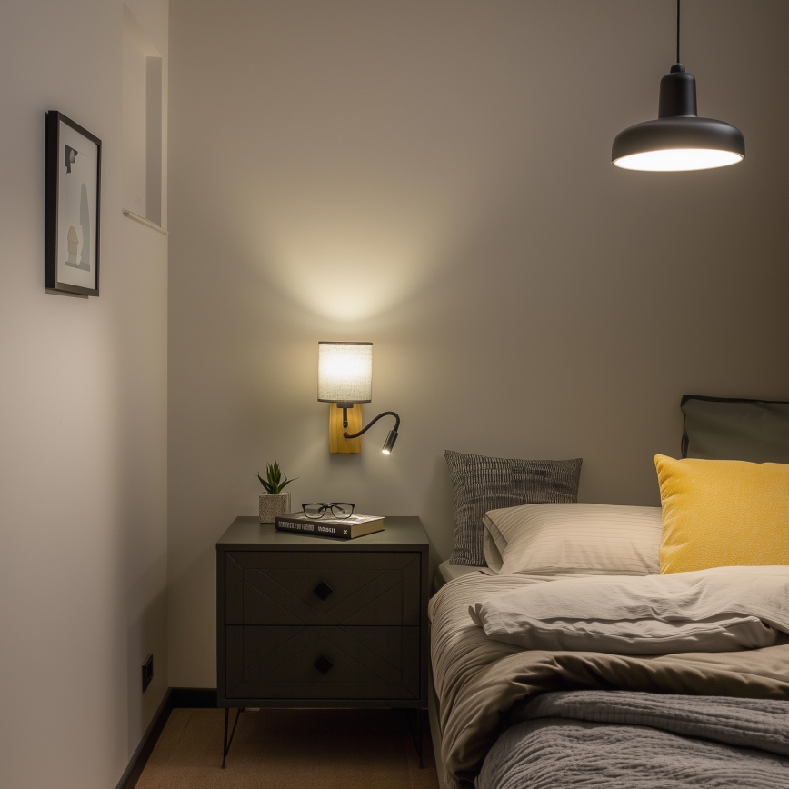 Brilagi - LED Pielāgojama sienas lampa NUBILA WOOD 1xE27/25W/230V + LED/3W ozols/pelēka