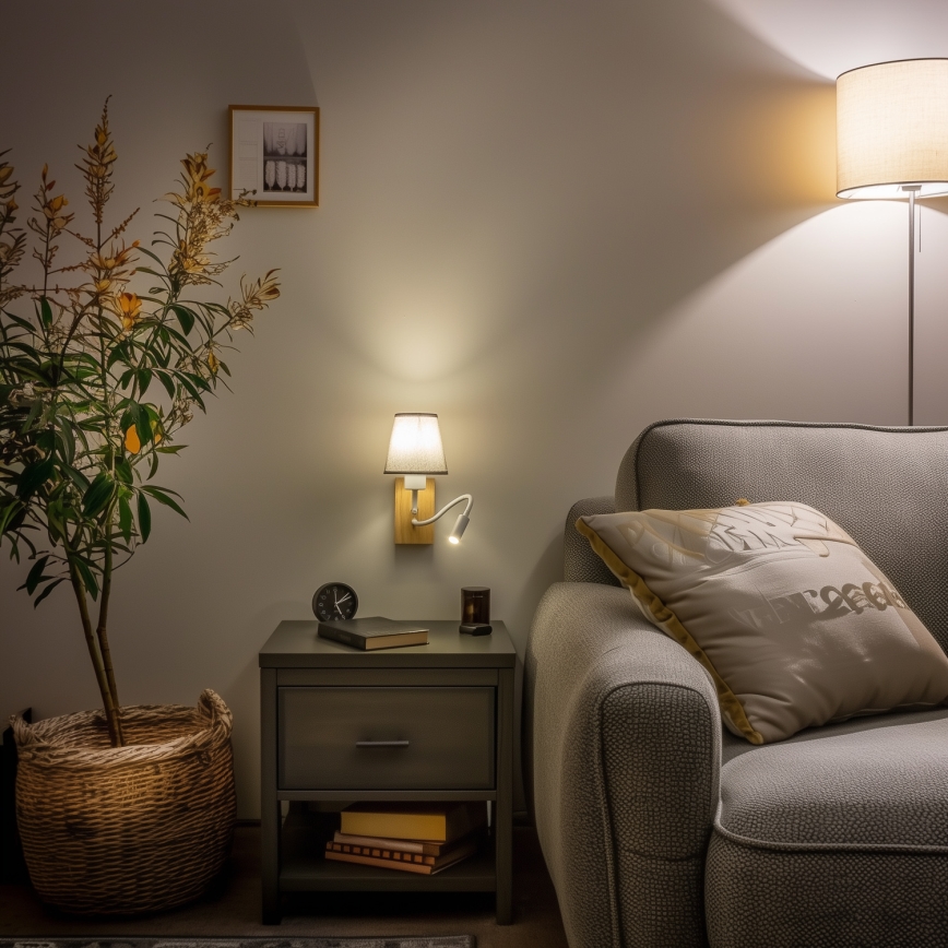 Brilagi - LED Pielāgojama sienas lampa NUBILA WOOD 1xE27/25W/230V + LED/3W ozols/pelēka