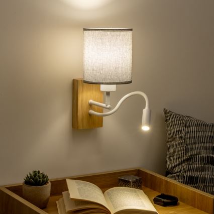 Brilagi - LED Pielāgojama sienas lampa NUBILA WOOD 1xE27/25W/230V + LED/3W ozols/pelēka