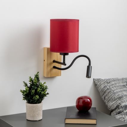 Brilagi - LED Pielāgojama sienas lampa NUBILA WOOD 1xE27/25W/230V + LED/3W ozols/Pompejas sarkana