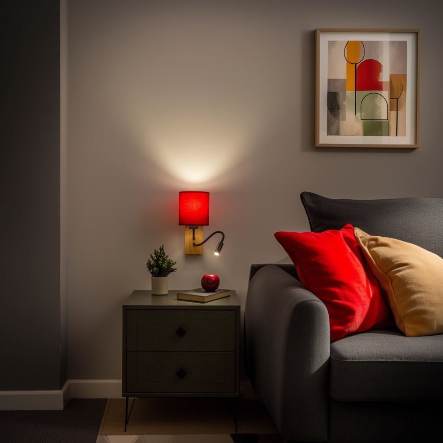Brilagi - LED Pielāgojama sienas lampa NUBILA WOOD 1xE27/25W/230V + LED/3W ozols/Pompejas sarkana