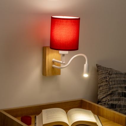 Brilagi - LED Pielāgojama sienas lampa NUBILA WOOD 1xE27/25W/230V + LED/3W ozols/Pompejas sarkana