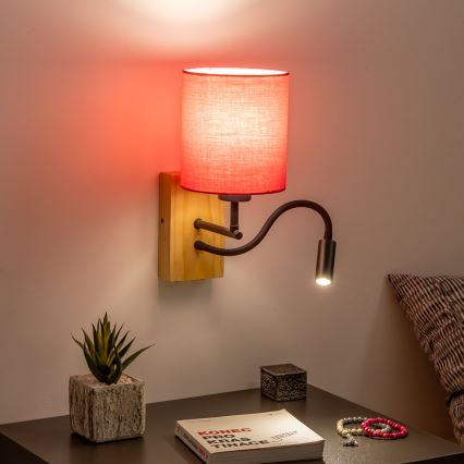 Brilagi - LED Pielāgojama sienas lampa NUBILA WOOD 1xE27/25W/230V + LED/3W ozols/rozā