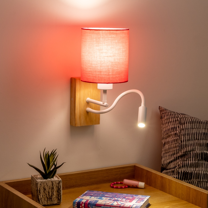 Brilagi - LED Pielāgojama sienas lampa NUBILA WOOD 1xE27/25W/230V + LED/3W ozols/rozā