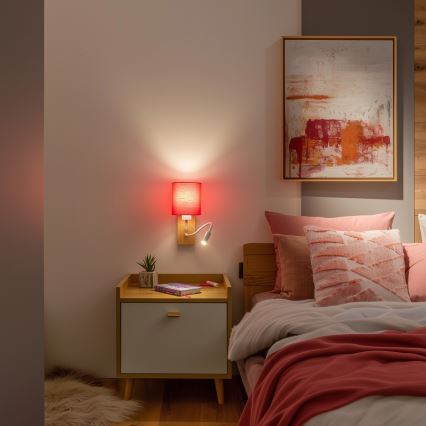 Brilagi - LED Pielāgojama sienas lampa NUBILA WOOD 1xE27/25W/230V + LED/3W ozols/rozā