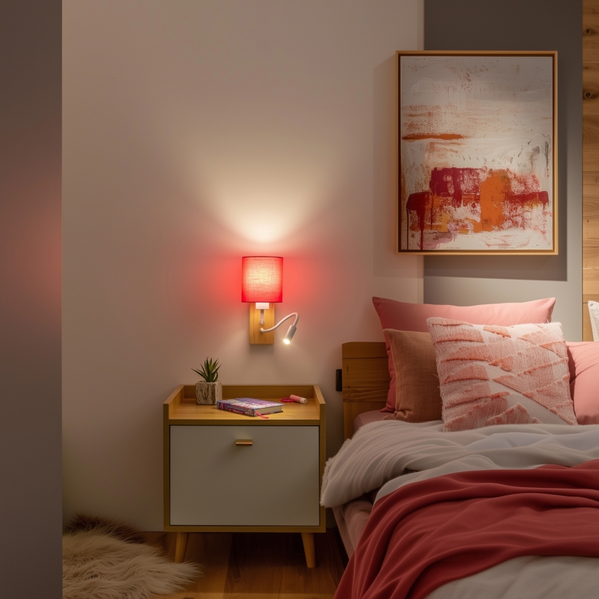 Brilagi - LED Pielāgojama sienas lampa NUBILA WOOD 1xE27/25W/230V + LED/3W ozols/rozā