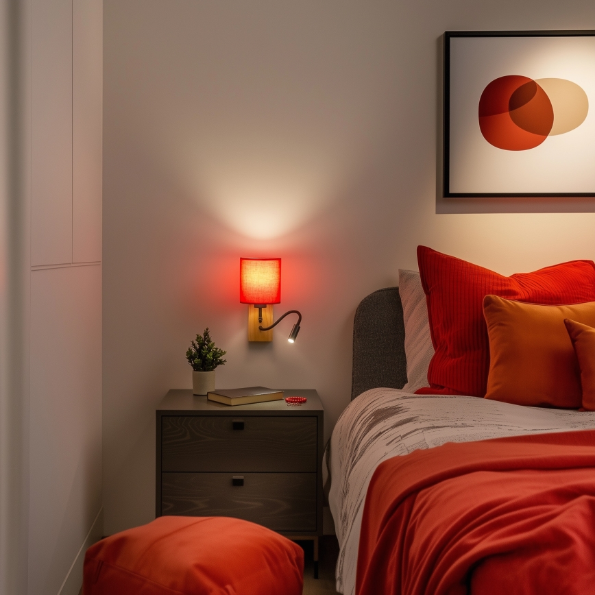 Brilagi - LED Pielāgojama sienas lampa NUBILA WOOD 1xE27/25W/230V + LED/3W ozols/sarkana