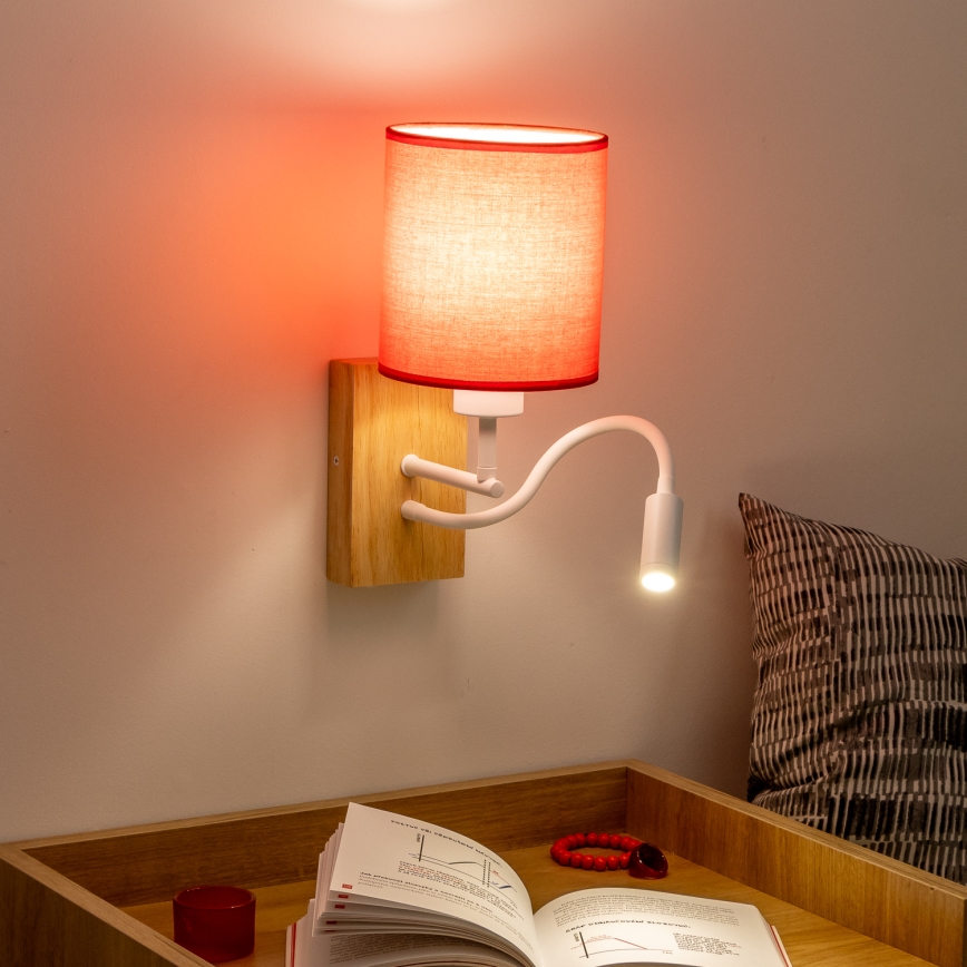 Brilagi - LED Pielāgojama sienas lampa NUBILA WOOD 1xE27/25W/230V + LED/3W ozols/sarkana