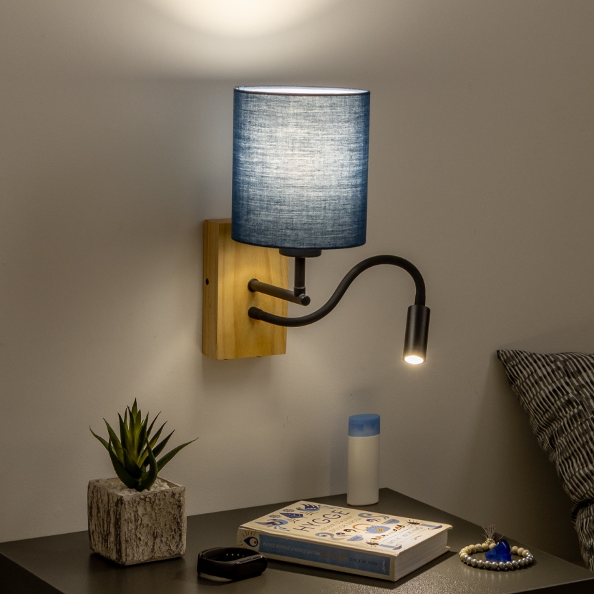 Brilagi - LED Pielāgojama sienas lampa NUBILA WOOD 1xE27/25W/230V + LED/3W ozols/tumši zila