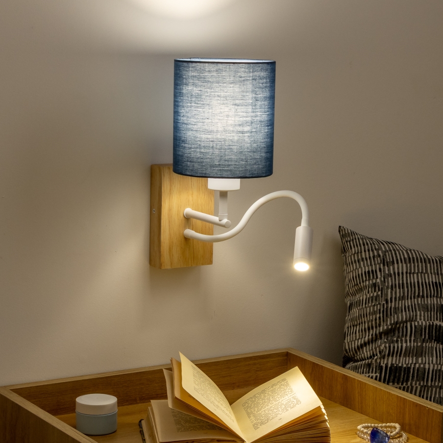 Brilagi - LED Pielāgojama sienas lampa NUBILA WOOD 1xE27/25W/230V + LED/3W ozols/tumši zila