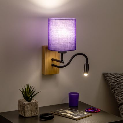Brilagi - LED Pielāgojama sienas lampa NUBILA WOOD 1xE27/25W/230V + LED/3W ozols/violeta