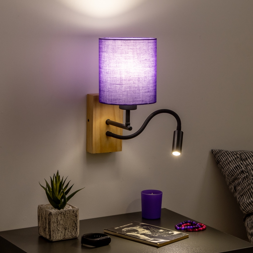 Brilagi - LED Pielāgojama sienas lampa NUBILA WOOD 1xE27/25W/230V + LED/3W ozols/violeta