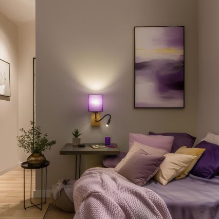 Brilagi - LED Pielāgojama sienas lampa NUBILA WOOD 1xE27/25W/230V + LED/3W ozols/violeta