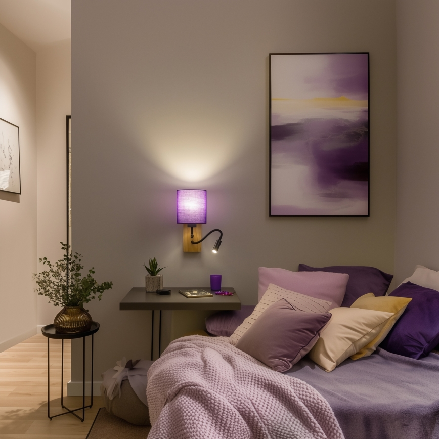 Brilagi - LED Pielāgojama sienas lampa NUBILA WOOD 1xE27/25W/230V + LED/3W ozols/violeta