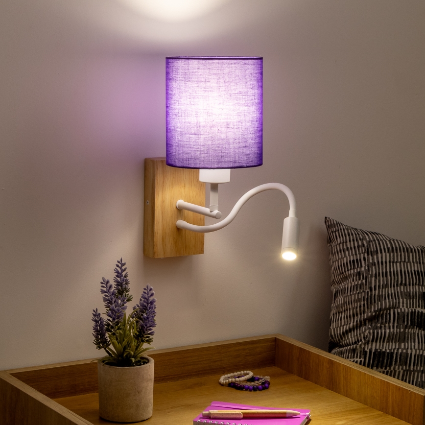 Brilagi - LED Pielāgojama sienas lampa NUBILA WOOD 1xE27/25W/230V + LED/3W ozols/violeta
