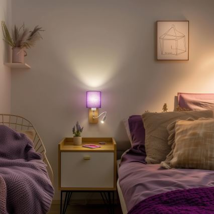 Brilagi - LED Pielāgojama sienas lampa NUBILA WOOD 1xE27/25W/230V + LED/3W ozols/violeta
