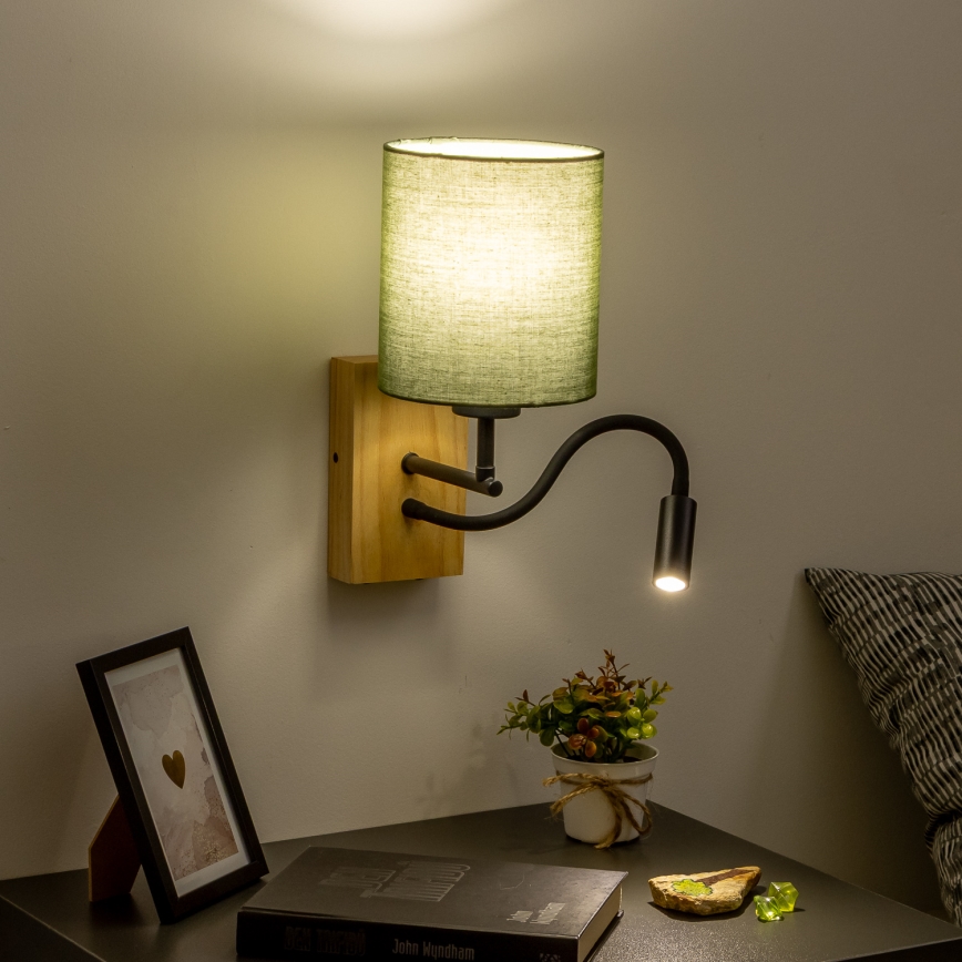 Brilagi - LED Pielāgojama sienas lampa NUBILA WOOD 1xE27/25W/230V + LED/3W ozols/zaļa
