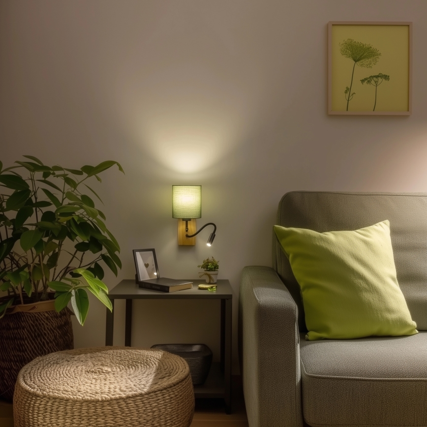 Brilagi - LED Pielāgojama sienas lampa NUBILA WOOD 1xE27/25W/230V + LED/3W ozols/zaļa