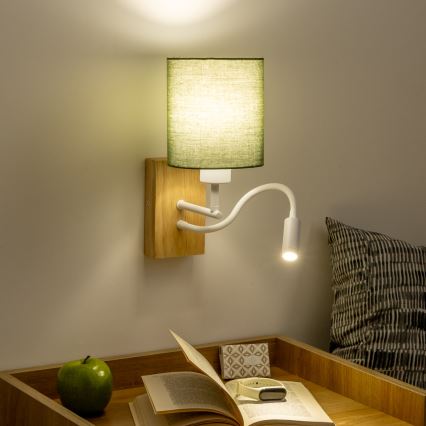 Brilagi - LED Pielāgojama sienas lampa NUBILA WOOD 1xE27/25W/230V + LED/3W ozols/zaļa
