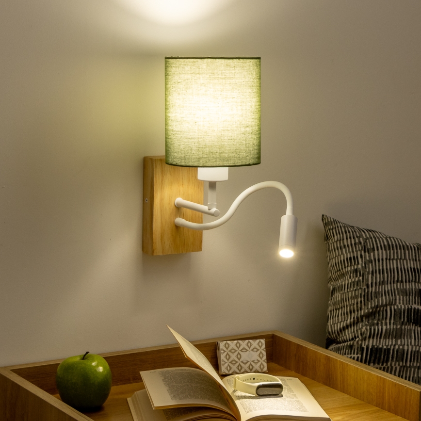 Brilagi - LED Pielāgojama sienas lampa NUBILA WOOD 1xE27/25W/230V + LED/3W ozols/zaļa