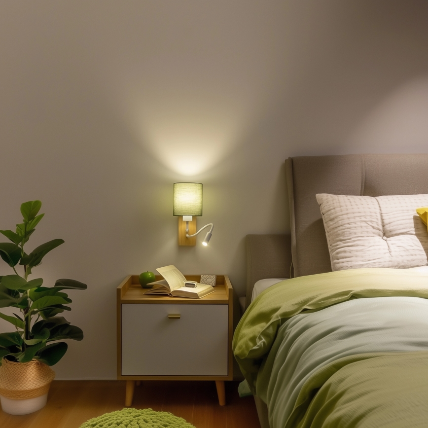 Brilagi - LED Pielāgojama sienas lampa NUBILA WOOD 1xE27/25W/230V + LED/3W ozols/zaļa