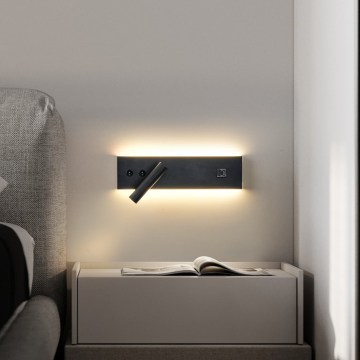 Brilagi - LED sienas punktveida gaismeklis ar USB portu NOCTIS LED/3W/230V + LED/9W melns