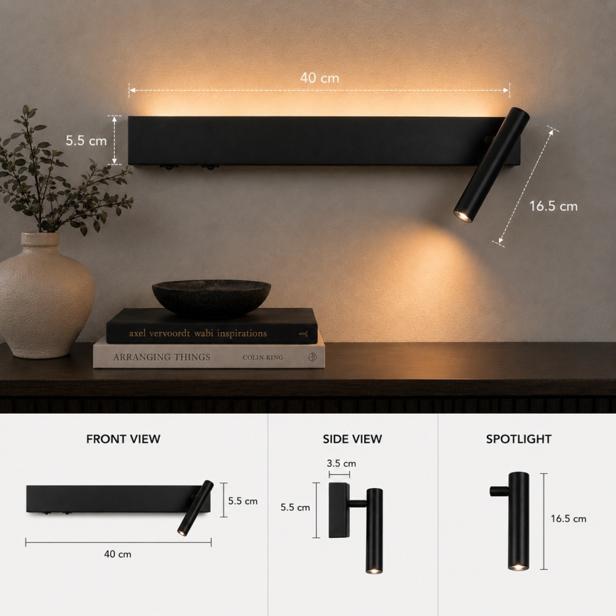 BRILAGI - LED sienas punktveida gaismeklis ARLIX LED/3W/230V + LED/7W melns CRI 90