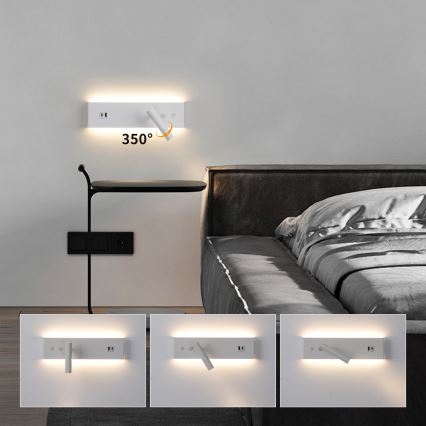 Brilagi - LED sienas spot gaismeklis ar USB portu NOCTIS LED/3W/230V + LED/9W balts