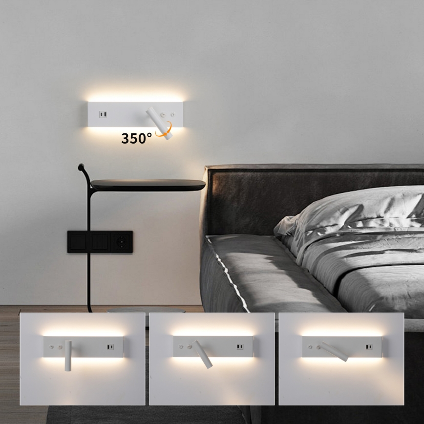 Brilagi - LED sienas spot gaismeklis ar USB portu NOCTIS LED/3W/230V + LED/9W balts