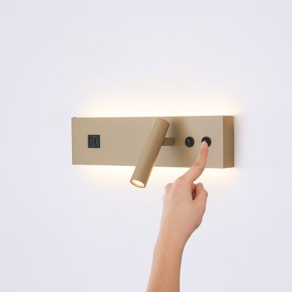 BRILAGI - LED sienas virziena gaismeklis ar USB portu NOCTIS LED/3W/230V + LED/9W, bēšs