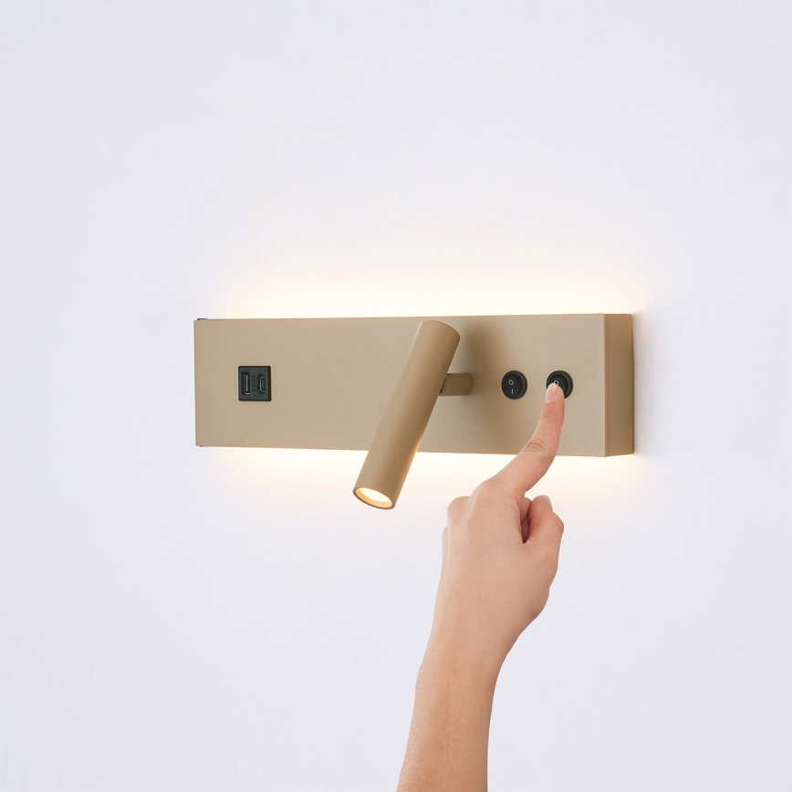 BRILAGI - LED sienas virziena gaismeklis ar USB portu NOCTIS LED/3W/230V + LED/9W, bēšs