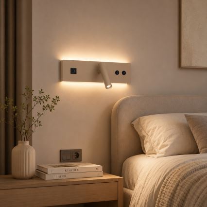 BRILAGI - LED sienas virziena gaismeklis ar USB portu NOCTIS LED/3W/230V + LED/9W, bēšs