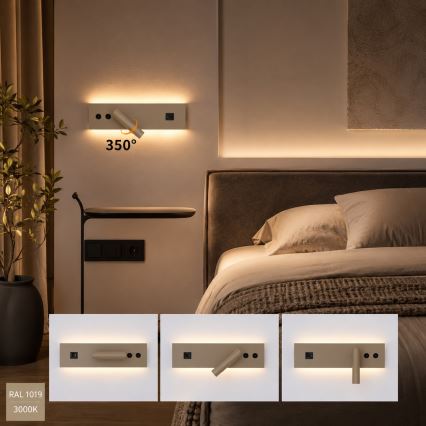 BRILAGI - LED sienas virziena gaismeklis ar USB portu NOCTIS LED/3W/230V + LED/9W, bēšs