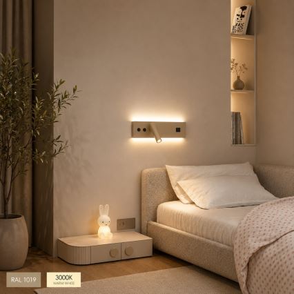 BRILAGI - LED sienas virziena gaismeklis ar USB portu NOCTIS LED/3W/230V + LED/9W, bēšs