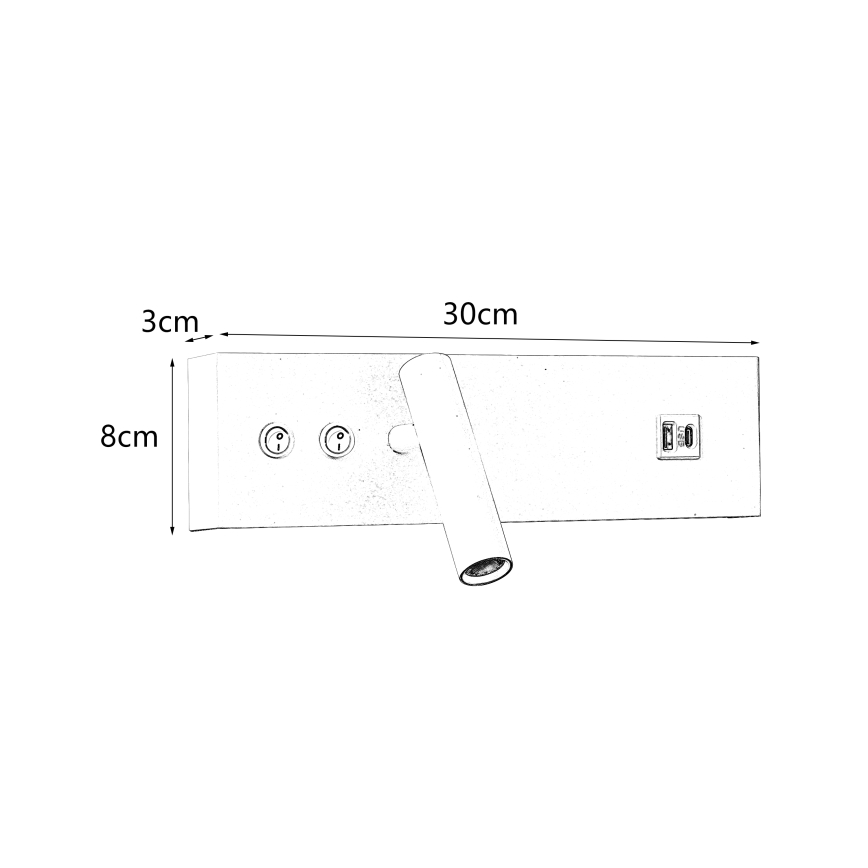 Brilagi - LED sienas punktveida gaismeklis ar USB portu NOCTIS LED/3W/230V + LED/9W melns