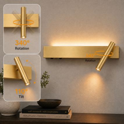 BRILAGI - LED sienas virziena gaismeklis ARLIX LED/3W/230V + LED/7W zelta CRI 90